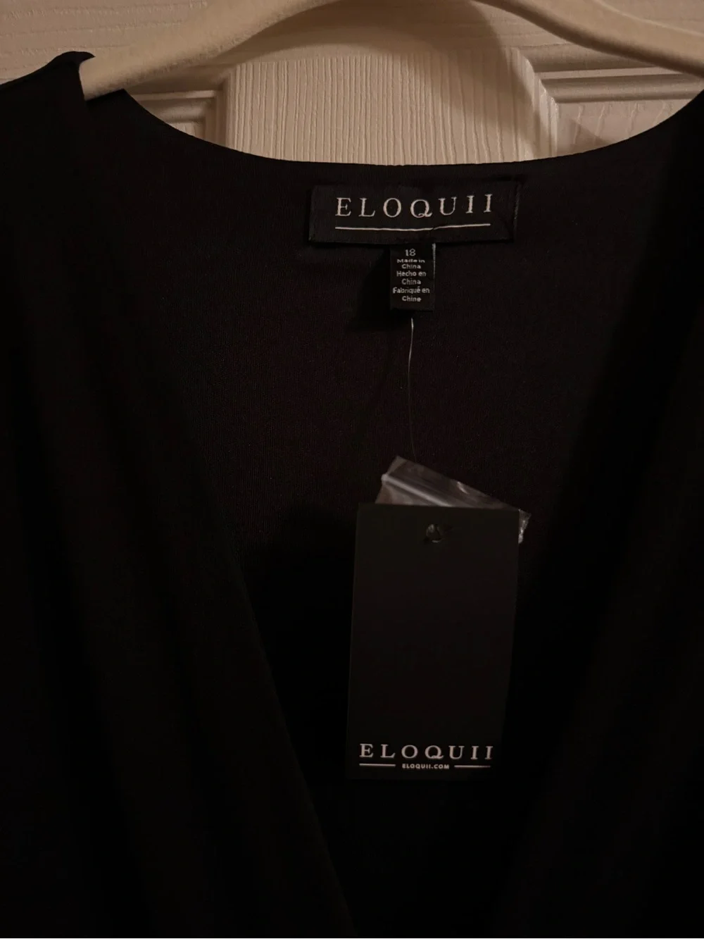 Eloquii Black Long Sleeve Faux-Wrap Midi Dress